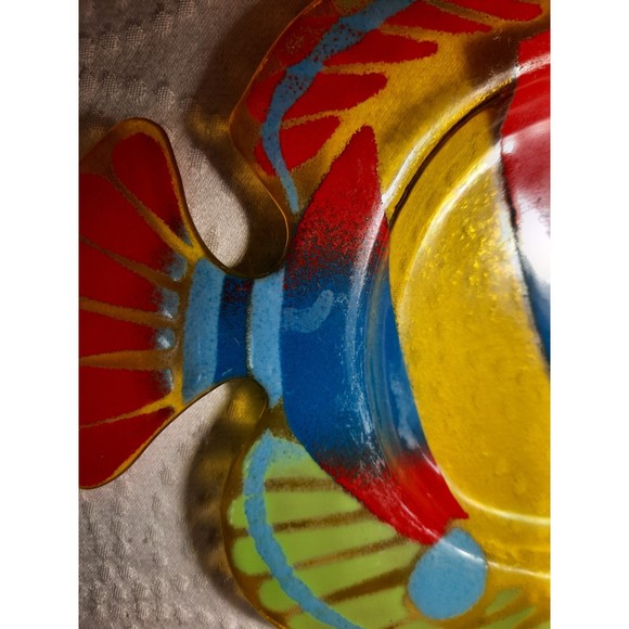 Vintage Signed Jan Mitchell Fused Art Glass Fish Plate/ Damaged - Picture 4 of 8